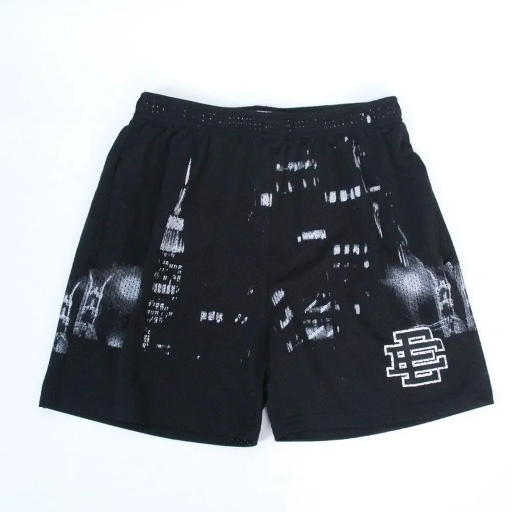 Eric Emanuel New York City Skyline Black Graphic Mesh Mens Large EE Basic Shorts